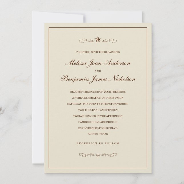 Invitaciones a la boda de Western Star con fronter (Anverso)