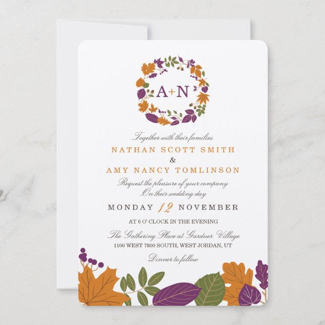 Invitaciones a la boda de Wreath Cream Fall (Anverso)