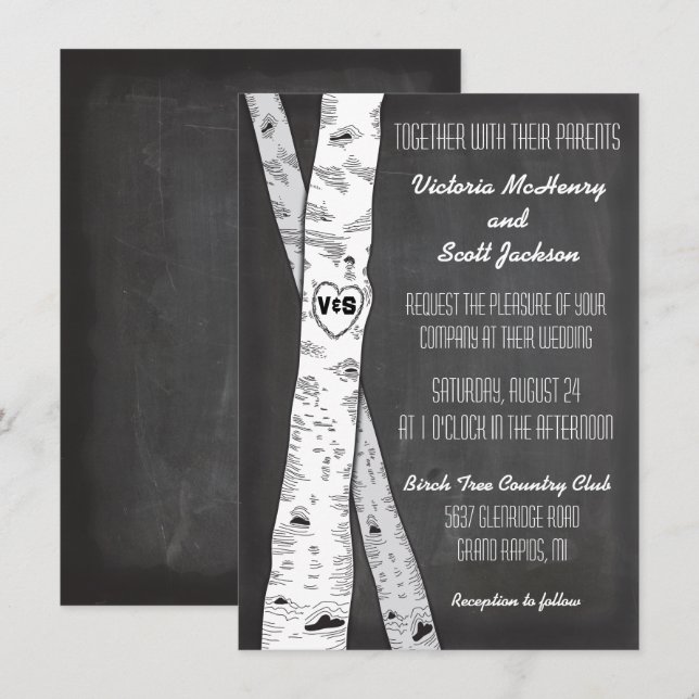 Invitaciones a la boda del árbol de aves de Chalkb (Anverso / Reverso)