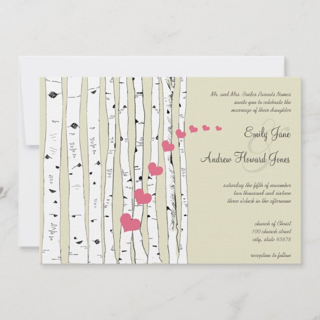 Invitaciones a la boda del árbol de aves de los co (Anverso)