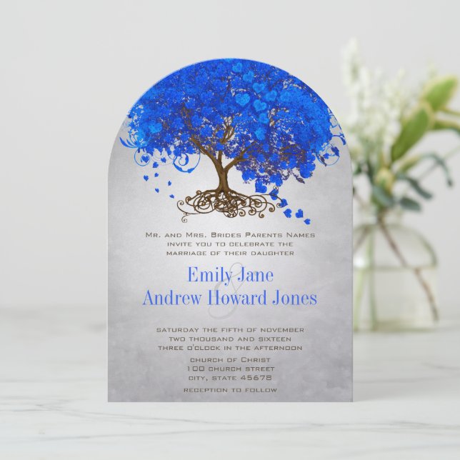 Invitaciones a la boda del árbol de hojas del cora (Anverso de pie)
