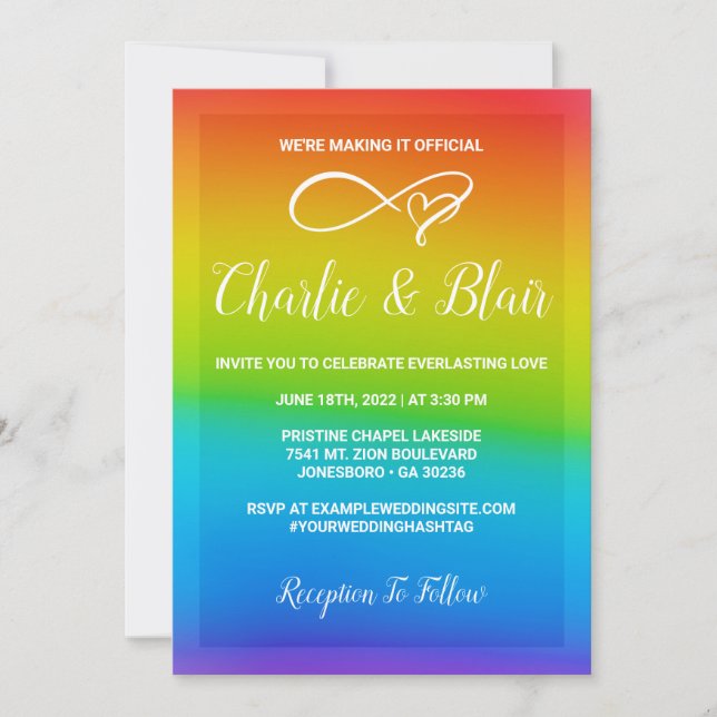 Invitaciones a la boda del arcoiris (Anverso)