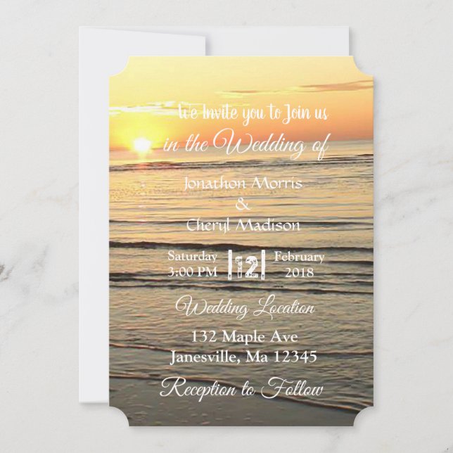 Invitaciones a la boda del atardecer de las olas o (Anverso)