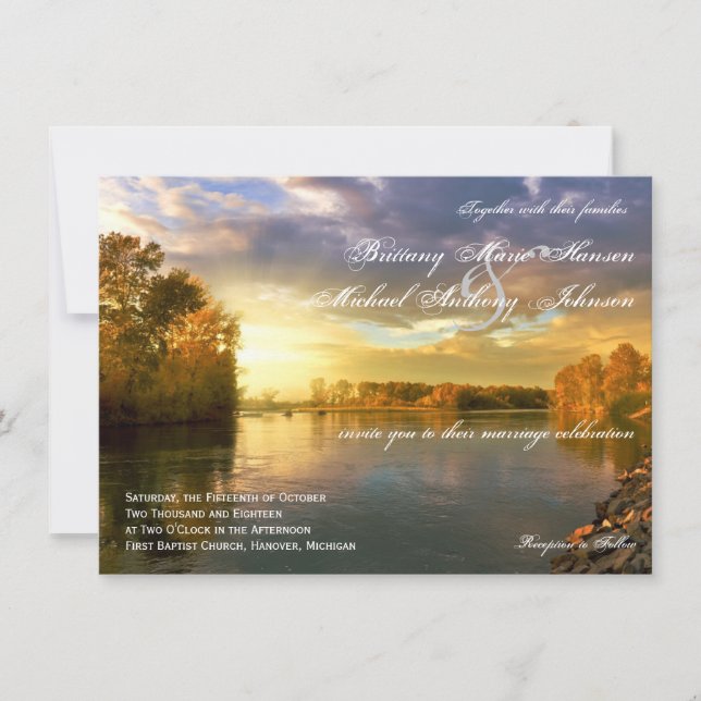 Invitaciones a la boda del atardecer del río de ot (Anverso)