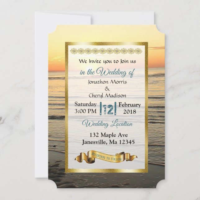 Invitaciones a la boda del atardecer oceánico (Anverso)