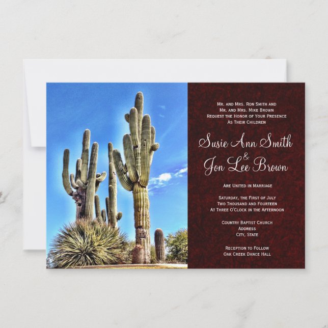 Invitaciones a la boda del Cactus del Suroeste de  (Anverso)