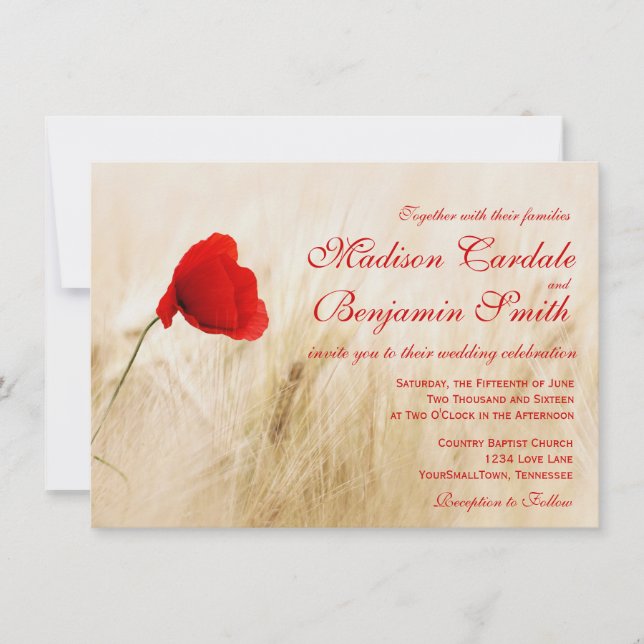 Invitaciones a la boda del campo de trigo de la fl (Anverso)