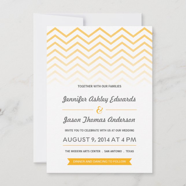 Invitaciones a la boda del Chevron amarillo Ombre (Anverso)