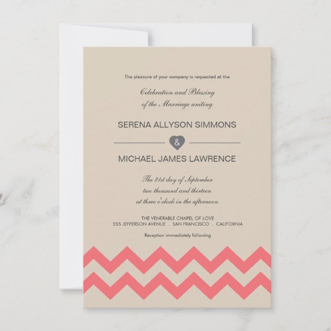 Invitaciones a la boda del Chevron de Taupe y Cora (Anverso)