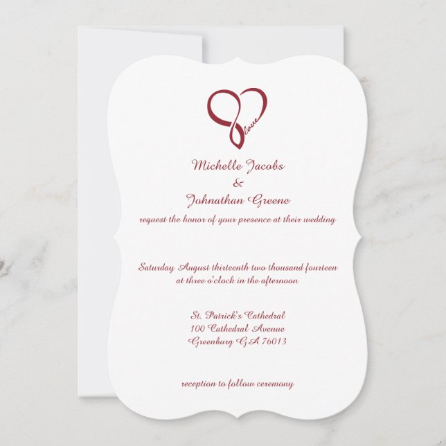 Invitaciones a la boda del corazón de amor rojo (Anverso)