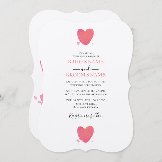 Invitaciones a la boda del corazón por acuarela rú (Anverso / Reverso)