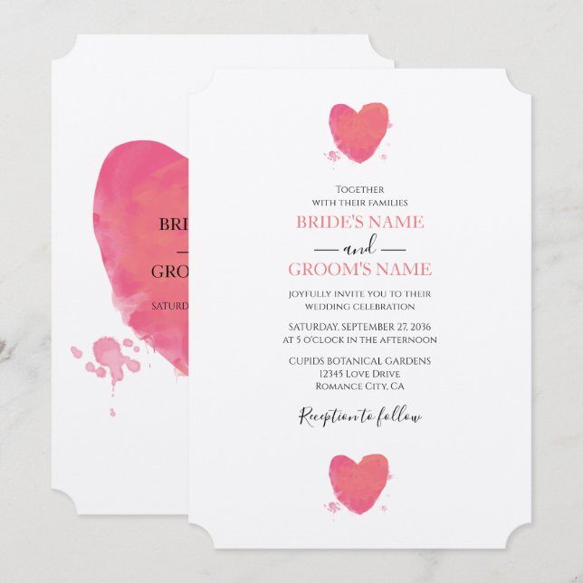 Invitaciones a la boda del corazón por acuarela rú (Anverso / Reverso)