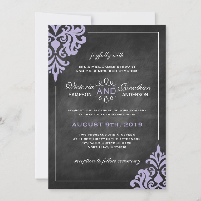 Invitaciones a la boda del Damasco de Chalkboard y (Anverso)
