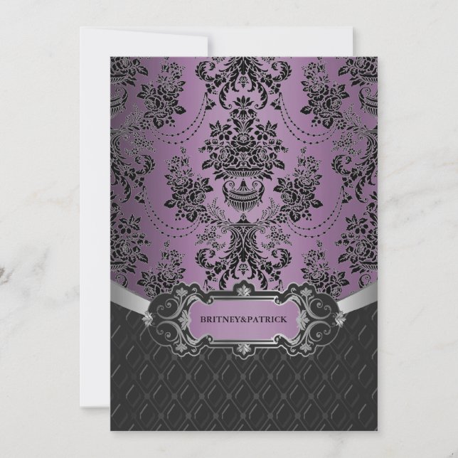 Invitaciones a la boda del Damasco Negro púrpura P (Anverso)