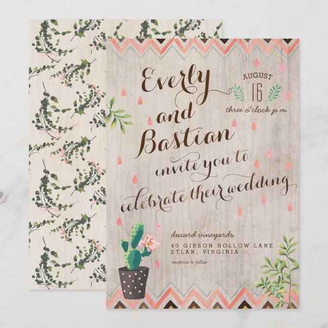 Invitaciones a la boda del desierto de Cactus (Anverso / Reverso)