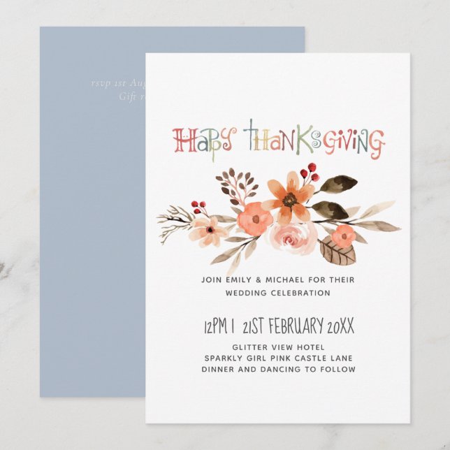 Invitaciones a la boda del día de gracias Naranja  (Anverso / Reverso)