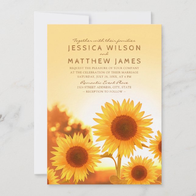 Invitaciones a la boda del girasol Caída Rústica (Anverso)