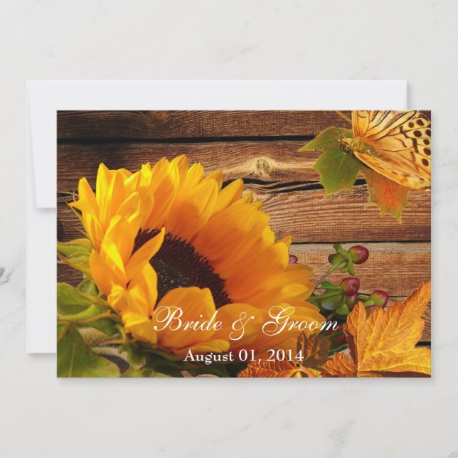 Invitaciones a la boda del girasol, caída rústica  (Anverso)