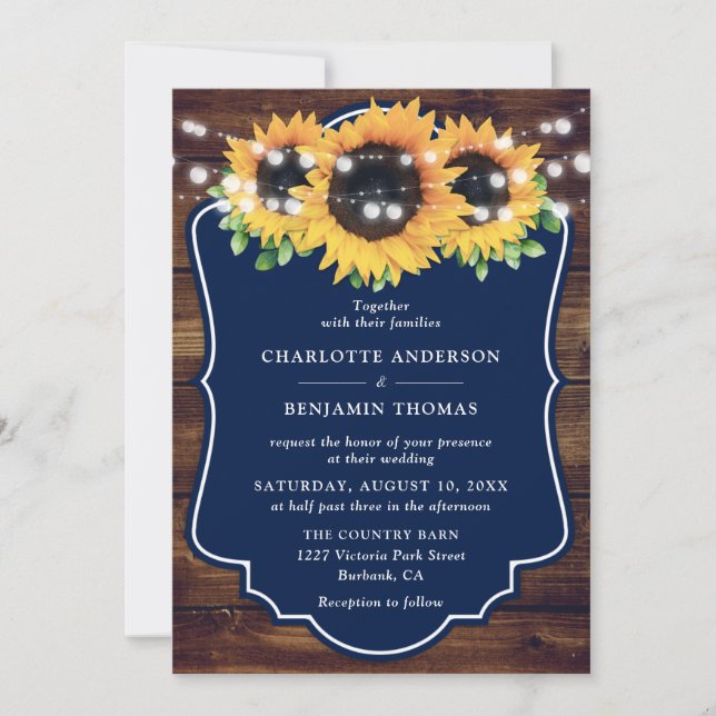 Invitaciones a la boda del girasol de la Marina de (Anverso)
