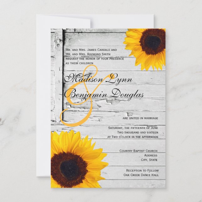 Invitaciones a la boda del girasol en el campo de  (Anverso)