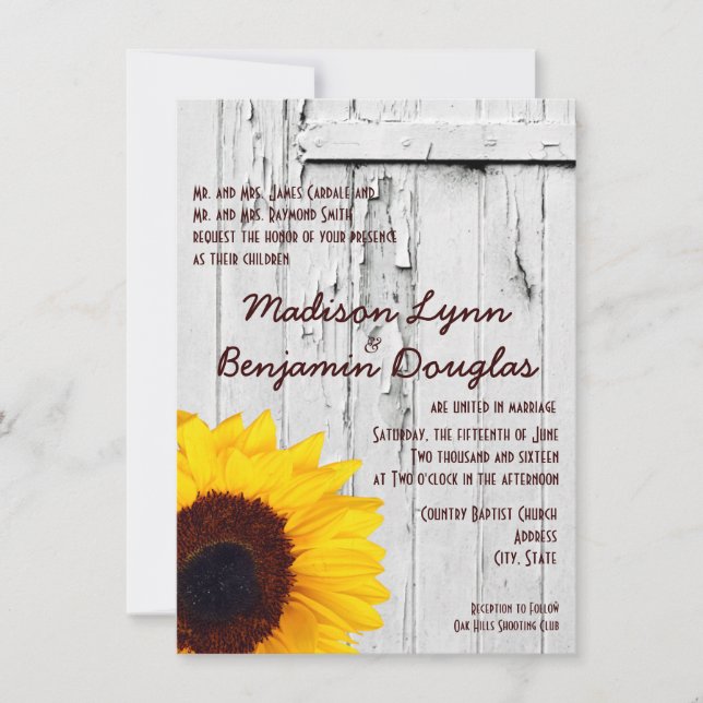Invitaciones a la boda del girasol en el campo de  (Anverso)