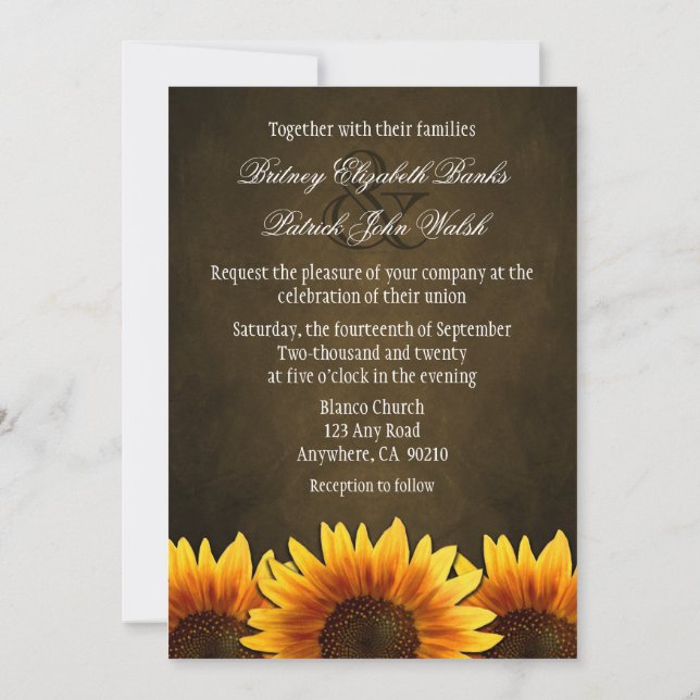 Invitaciones a la boda del girasol marrón en Chalk (Reverso)