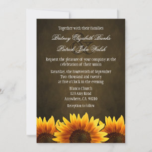 Invitaciones a la boda del girasol marrón en Chalk