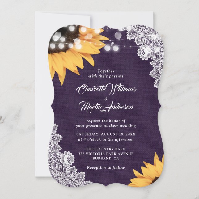 Invitaciones a la boda del girasol morado de los e (Anverso)