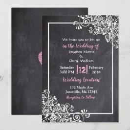 Invitaciones a la boda del guión negro y rosado de