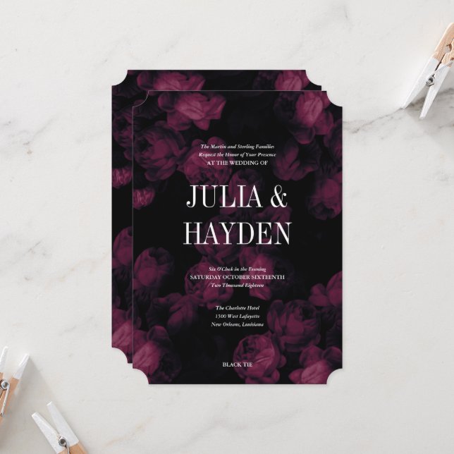 Invitaciones a la boda del jardín Rosa oscuro (Anverso/Reverso In Situ)