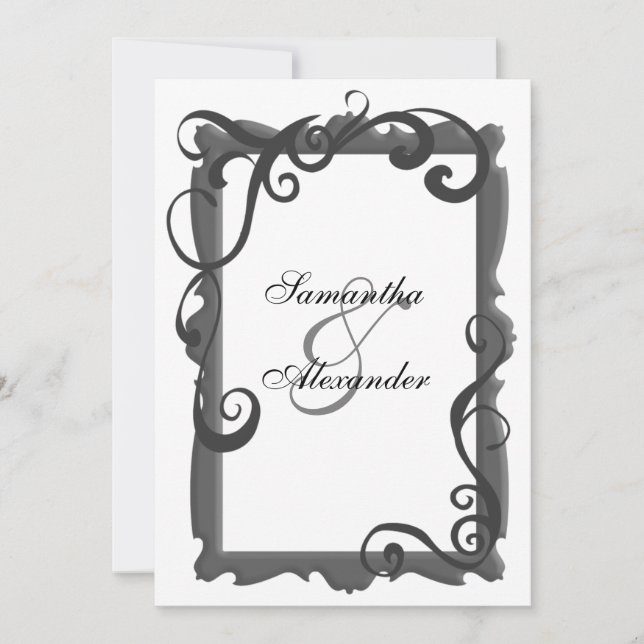 Invitaciones a la boda del marco de Swirl blanco n (Anverso)