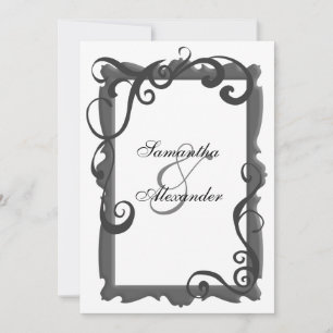Invitaciones a la boda del marco de Swirl blanco n