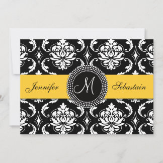 Invitaciones a la boda del monograma Damask Amaril