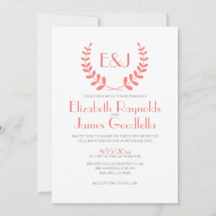 Invitaciones a la boda del monograma de coral