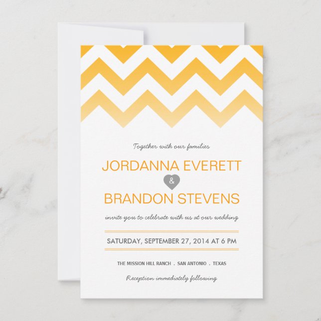Invitaciones a la boda del ómbre amarillo Chevron (Anverso)
