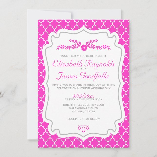 Invitaciones a la boda del Quatrefoil Rosado (Anverso)