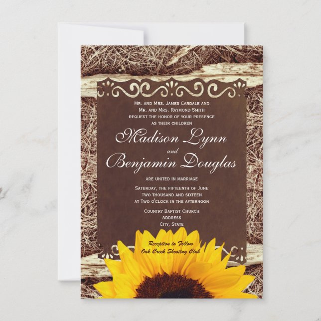 Invitaciones a la boda del Sunflower de las agujas (Anverso)