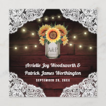 Invitaciones a la boda del Sunflower Mason Jar Woo