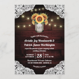 Invitaciones a la boda del Sunflower Mason Jar Woo