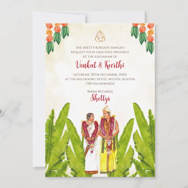 Invitaciones a la boda del sur de la India digital (Anverso)