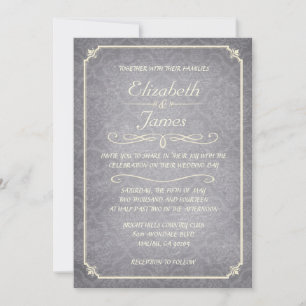 Invitaciones a la boda del tablero de damasco plat