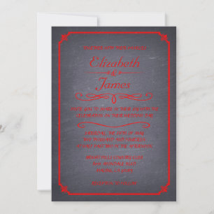 Invitaciones a la boda del tablero rojo y negro
