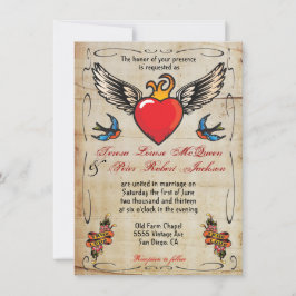 Invitaciones a la boda del tatuaje del corazón ala