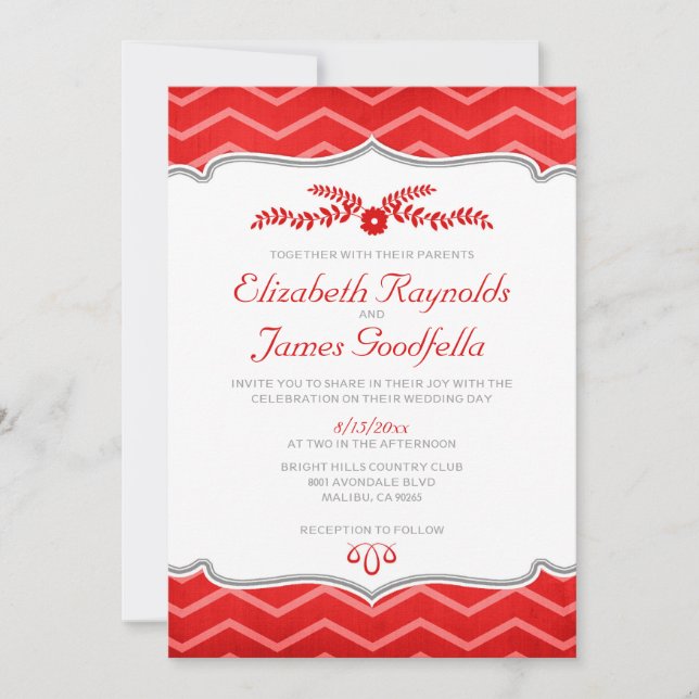 Invitaciones a la boda del Zigzag Rojo (Anverso)