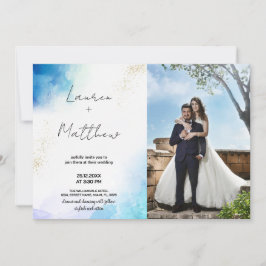 Invitaciones a la Boda Dorada Azul con foto