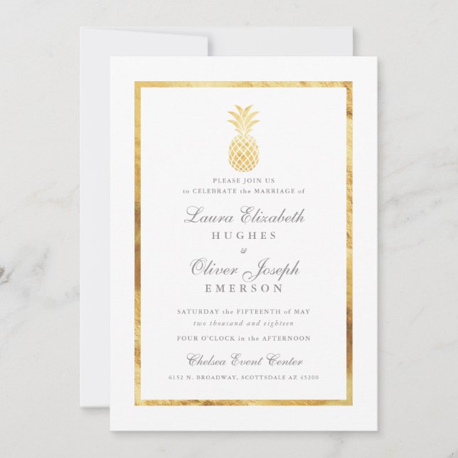 Invitaciones a la Boda Dorada de la Piña Tropical (Anverso)