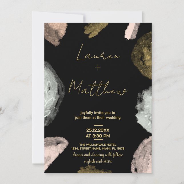 Invitaciones a la Boda Dorada Negra (Anverso)