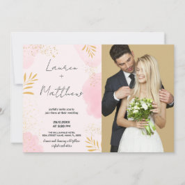 Invitaciones a la Boda Dorada Rosa con foto
