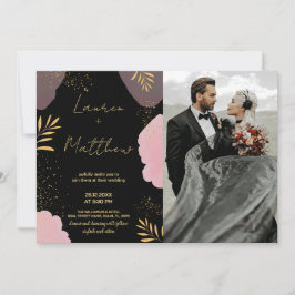 Invitaciones a la Boda Dorada Rosa Negra con foto