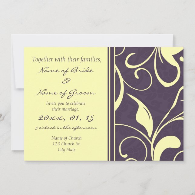 Invitaciones a la Boda Elegante de Floral Morada A (Anverso)